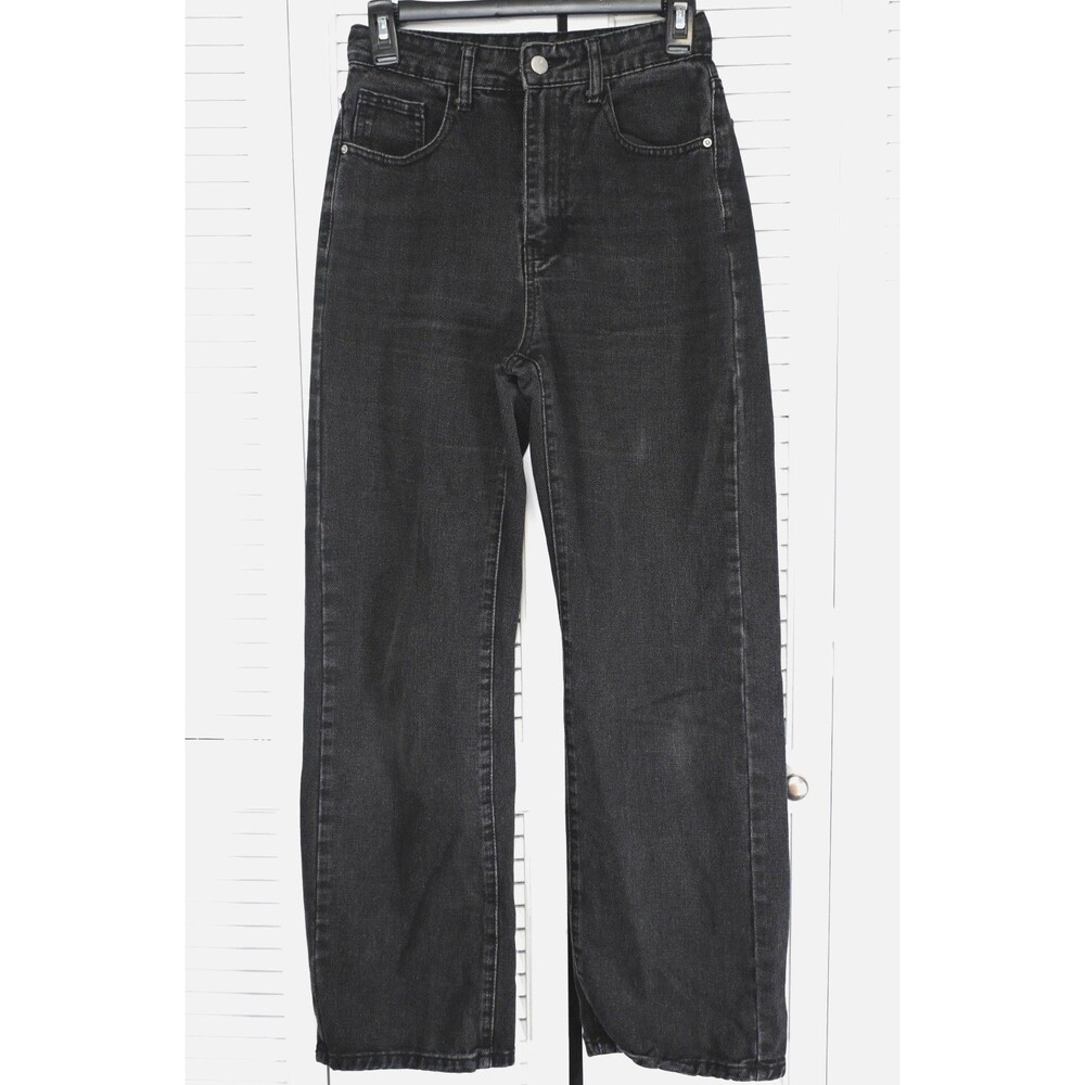 SHEIN Women’s Faded Black High Waisted Wide Leg Jeans Y2K Streetwear Sz 2
